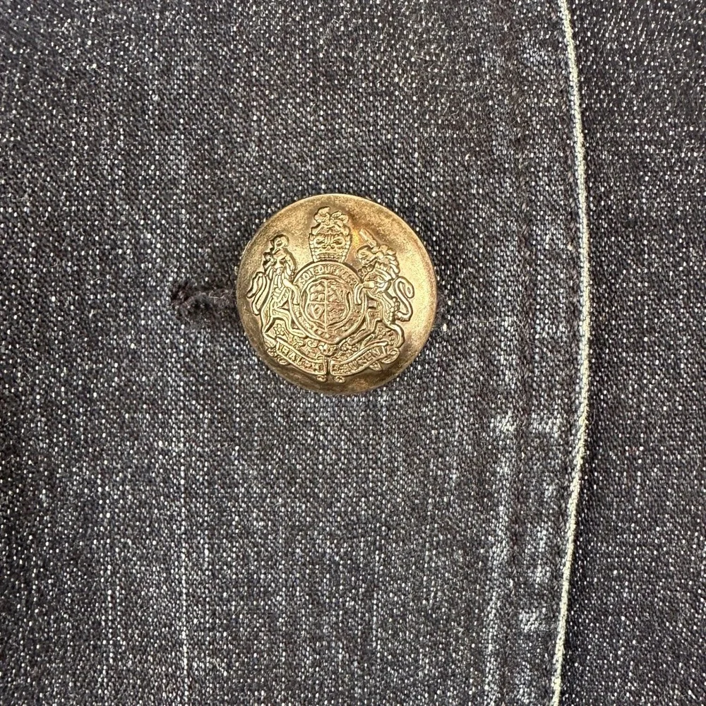 Ralph Lauren Denim Car Coat SZ10 Indigo Blue silver Crest Buttons Military Style - Picture 7 of 16